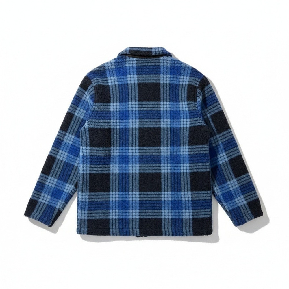Quiksilver Plaid Sherpa‎ Fleece Jacket Mens M Blue Black Full Zip NWT